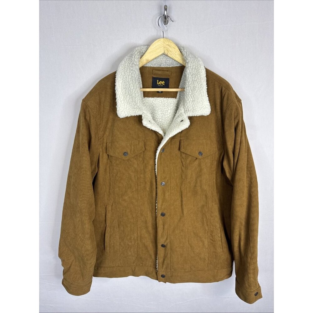 Lee Sherpa Lined Corduroy Trucker Jacket Brown Mens XL Western Ranch Coat